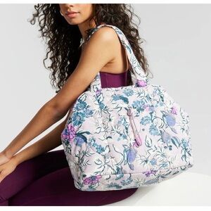 Vera Bradley Quilted Floral Feather Weight Tote in Light Pink with Blue